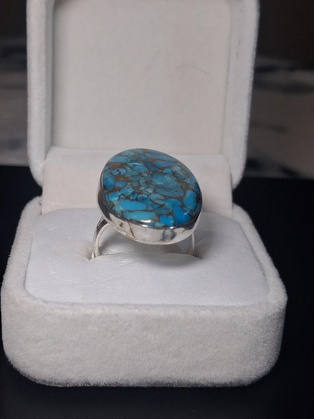 Blue Copper Turquoise Sterling Silver Ring Size 7 Stamped 925 Southwestern Chic